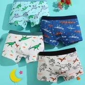 Resim 4lü Sevimli Dino Desenli Erkek Bokser Brief, 4lü Sevimli Dino Desenli Pamuklu Bokser Brief Erkek Çocuklar Için, Yumuşak Örgü İç Çamaşırı Orta Esneklik, Normal Beden - Erkek Çocuklar Pamuklu İç Çamaşırı 