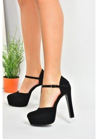 Resim Fox Shoes Siyah Nubuk Platform Kalın Yüksek Topuklu Kadın Ayakkab 