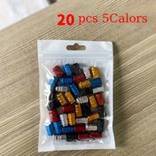 Resim 5 renkli kırmızı, mavi, siyah, altın, gümüş, metal malzemeden yapılmış dayanıklı lastik kapakları içeren bir set 10/20 alüminyum alaşım araba ve bisiklet valf kapakları, evrensel boyutlu lastikler, valfler ve adaptörler için uygun 