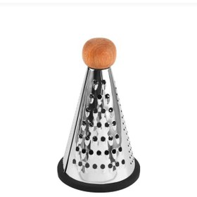 Resim Ahşap Saplı Paslanmaz Çelik Çok Fonksiyonlu Silikon Tabanlı Konik Rende - 20 Cm Paslanmaz Çelik 