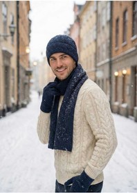 Resim LAGRANZE Nordic Style Kış Erkek Bere Atkı Eldiven Aksesuar Set 