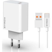 Resim Syrox M33T 3.0A 33W Turbo 1mt USB-A - Type-C Kablolu USB-A Çıkışlı Şarj Cihazı - Beyaz 