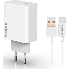 Resim Syrox M33T 3.0A 33W Turbo 1mt USB-A - Type-C Kablolu USB-A Çıkışlı Şarj Cihazı - Beyaz 