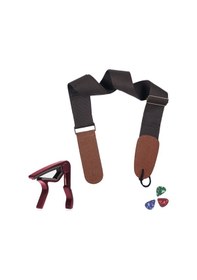 Resim Midex HG20C Kahve Renk Gitar Omuz Askısı Metal Capo Pena Paketi 