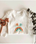 Resim Tuğbababy Gülen Gökkuşağı Desenli Uzun Kol Organik Bebek Body Beyaz 