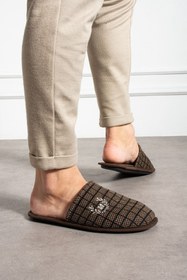Resim FUGA MODA Astra Erkek Kahverengi Kare Desenli Önü Kapalı Ev Terliği 