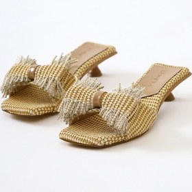 Resim Tonka Nud Hasır Fiyonk Bantlı Kısa Topuklu Terlik 001 