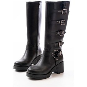 Resim 5109-3015 Siyah Topuklu Fermuarlı Toka Aksesuarlı Günlük Kadın Çizme Çok Renkli 