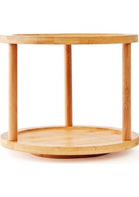 Resim Bambu 2 Katlı Dönen Baharatlık Standı Organizer Düzenleyici / Doğal / Bambu Kahverengi 