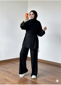 Resim Zeyrek's Siyah Taşlı Tesettür İkili Takım / Modal Kumaş Rahat Kesim 