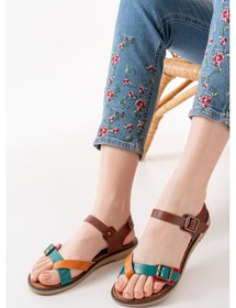 Resim 205-091 Multi Ortopedik Hakiki Deri Kadın Sandalet Bej 