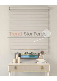 Resim Geniş Plise Beyaz Boncuklu Zebra Stor Güneşlik Perde Opak Ekru 