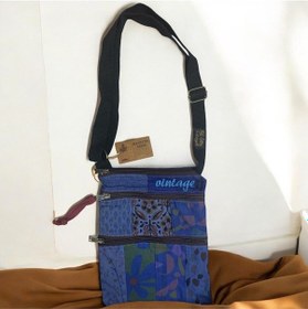 Resim Vintage Renkli Etnik Salaş Küçük Boy Plaj Günlük Kadın Kol Omuz Çantası 24cm X 29cm Mavi 