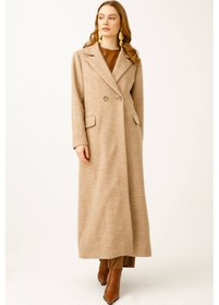 Resim Esswaap Balıksırtı Yün Kumaş Manto Camel-camel Camel 