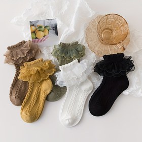 Resim Çocuklar için 5 çift güzel dantel çorap, Lili Prenses Çorapları, Yeni Yaz Stili, Sevimli Dantel Dans Çorapları, Günlük Giyim, Basit ve Moda, Öğrenci Çorapları. 