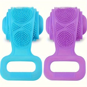 Resim Duş için 2 adet Büyük Silikon Sırt Fırçası - Peeling & Derinlemesine Temizlik Vücut Fırçası, Erkekler & Kadınlar için Rahat Masaj, Cilt Sağlığını Teşvik Eder 