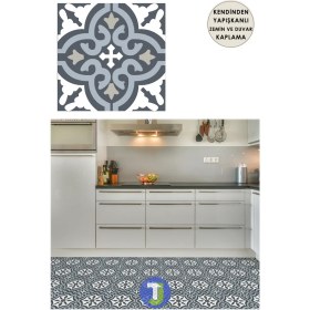 Resim Technojet 1Adet Kendinden Yapışkanlı Modern Tasarımlı Mutfak Banyo Zemin Duvar Kaplama Pvc Karo 30CM×30CM 
