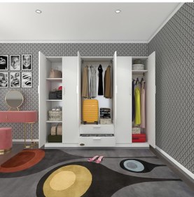 Resim Kenzlife gardırop 6 kapılı çekmeceli begonvil210 byz kapaklı gardolap dolap 