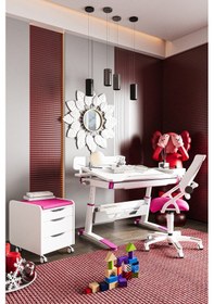 Resim Creo Mobili Yükseklik Ve Eğim Ayarlı, Sirius Delüx Bilgisayar Ve Çalışma Masası Takımı, Beyaz/fuşya Gri 