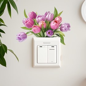 Resim 1 adet Canlı Pembe Tulip Duvar Anahtarı Dekor Sticker - Oturma Odası, Yatak Odası ve Klima Kontrol Panelleri için Modern Çiçek Tasarımı, Kendinden Yapışkanlı Seramik Duvar Sanatı, Yatak Odası Duvar Sanatı | Modern Duvar Dekoru | Kolay Kurulum Sticker, Duvar Dekoru 