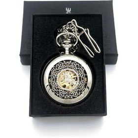 Resim valkyrie Açık Kadran Mekanik Zincirli Cep Saati Şeffaf Tasarım Oymalı Gümüş Kasa Kurmalı Koleksiyonl 