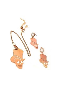 Resim Italyan Tasarımı 925 Ayar Gümüş Rose Kurukafa Figürlü Gümüş Set T 