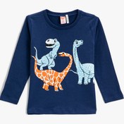 Resim Erkek Bebek Dinozor Baskılı Uzun Kollu Tişört Pamuklu 