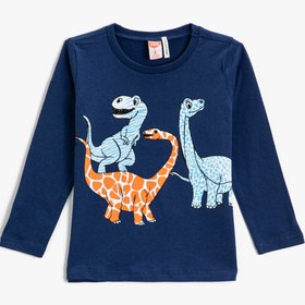 Resim Erkek Bebek Dinozor Baskılı Uzun Kollu Tişört Pamuklu 