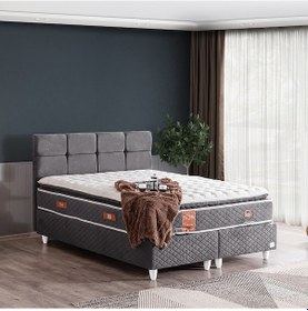 Resim Gümüş Tek Kişilik Baza Başlık Real Pedli Yatak Seti Antrasit 90 x 190 