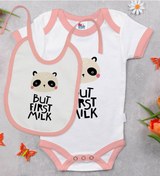Resim Bk Kids But First Milk Tasarımlı Pembe Bebek Body Zıbın Ve Mama Ö Çok Renkli 