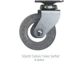 Resim Ofis Koltuk Dolap Etajer 360 Derece Döner 50 x 20 Tablalı Teker Şeffaf 50 mm (4 Adet) 
