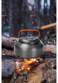 Resim Metal 800 Ml Kulplu Çelik Kamp Ve Piknik Çaydanlığı Su Isıtma Demlik Cin938 Gri 