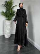 Resim Yandan Bağlamalı Organze Abiye Siyah 