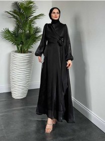 Resim Yandan Bağlamalı Organze Abiye Siyah 