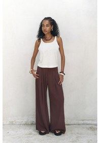 Resim Mai Collection Mai Studios Co. Mahoney Bordo Keten Palazzo Pantolon Bordo 