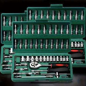 Resim 46 adet 1/4 İnç Sürücü Soket Ratchet Anahtar Seti, Bit Soket, Uzatma Çubukları ve Depolama Kutusu ile - Otomatik Tamir ve Ev Kullanımı için İdeal, Otomatik Tamir Araçları | Profesyonel Araç Seti | Dayanıklı İnşaat, Soket Seti 