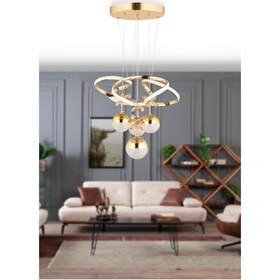 Resim İstanbul Avize Rodin 3+1 Gold Sarkıt Üç Renk Kumandalı Kristal Taşlı 