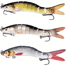 Resim 3 adet/takım Batan Wobblers, 8 Segmentli Balık Yemleri, Çoklu Eklemli Yüzücü Sert Yem, Bass İsca Crankbait için Balıkçılık Takımı, 10cm/4inch 11g 