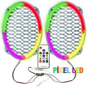 Resim Pixel Ledli Oval Hoparlör Kapak Gümüş 2 Adet Poke Pk-6301 