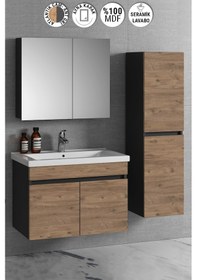 Resim Çiğdem 80+35 Cm Antrasit Gri Mat-Atlantik Çam Mdf Seramik Lavabol Antrasit - Atlantik Çam 