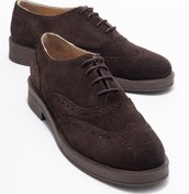 Resim luvishoes AVRA Kahverengi Süet Hakiki Deri Kadın Oxford Ayakkabı 