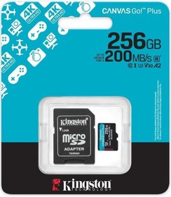 Resim Kingston Sdcg4/256gb 256gb Microsdxc Canvas Go Plus Gen4 200mb/s A2 U3 V30 Card Drone 