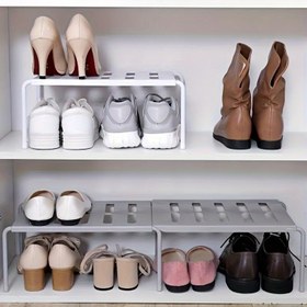 Resim 1 adet Ayarlanabilir Plastik Ayakkabı Rafı Düzenleyici - Ev, Yurt veya Dolap için Yer Tasarruflu Çok Katlı Depolama, Beyaz & Gri, Spor Ayakkabılar, Loaferlar ve Terlikler için Mükemmel, Ayakkabı Depolama Çözümü | Şık Görünüm | Ayarlanabilir Raflar, Ayakkabı Depolama Düzenleyici 