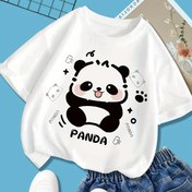 Resim Sevimli Panda Grafikli Kız Çocuk Tişörtü - Yumuşak, Nefes Alabilir ve Esnek Kısa Kollu Yazlık Üst, Sevimli Karikatür Tasarımıyla Beyaz, Günlük Oyunlar ve Dış Mekan Eğlencesi İçin Mükemmel, Yaşları 8-14, Gençlerin Yaz Giysileri | Yuvarlak Yaka Üst | 