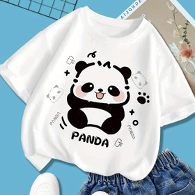 Resim Sevimli Panda Grafikli Kız Çocuk Tişörtü - Yumuşak, Nefes Alabilir ve Esnek Kısa Kollu Yazlık Üst, Sevimli Karikatür Tasarımıyla Beyaz, Günlük Oyunlar ve Dış Mekan Eğlencesi İçin Mükemmel, Yaşları 8-14, Gençlerin Yaz Giysileri | Yuvarlak Yaka Üst | 