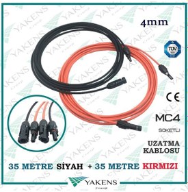 Resim Güneş Paneli Uzatma Kablosu 35m+35m 4mm Çift Taraflı Mc4 Soketli Solar Ara Kablo Siyah Kırmızı 