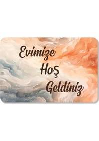 Resim Dijital Baskılı Hoş Geldiniz Yazılır Desenli Dekoratif Dış Kapı Önü Ve Iç Mekan Paspası Yıkanabilir Turuncu 