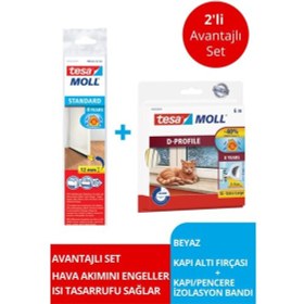 Resim Tesamoll D-profil Kapı Pencere İzolasyon Bandı, 6mx9mmx7mm, Beyaz + Kapı Altı Hava Akımı Önleyici Fırça, 1mx37mm 