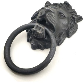 Resim Hobilinka Antika Tarz Dekoratif Pirinç Aslan Kapı Tokmağı, Taktak - 102X130 Mm, Oksit 