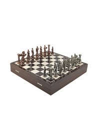 Resim Gifthome Büyük Boy Metal Pegasus Satranç Tk. Antik Ve Ceviz Desenli Sandıklı Mdf Tahtası 36x36x6 Cm. 